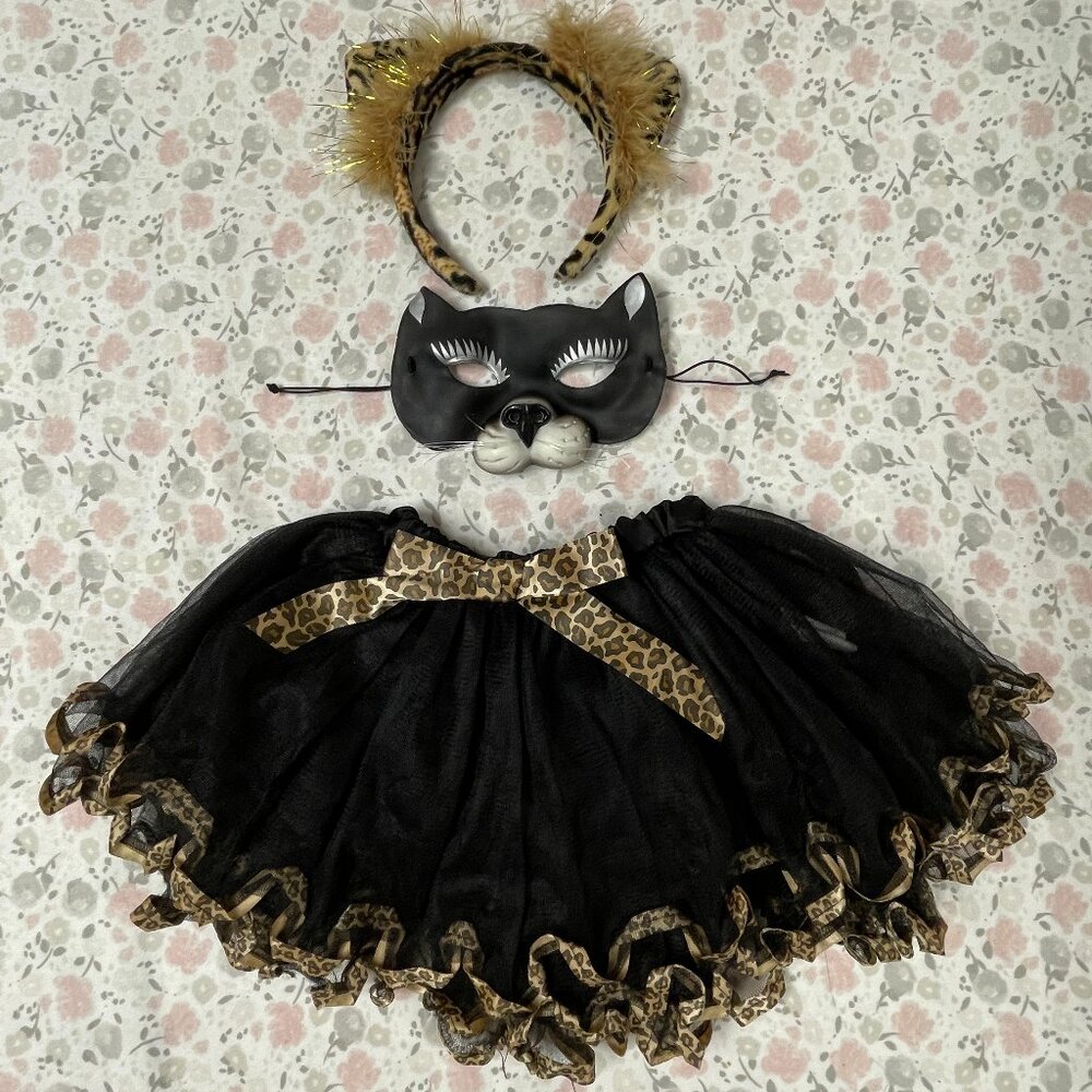 Youth Halloween Set - Leopard Print Skirt, Ears, Mask
